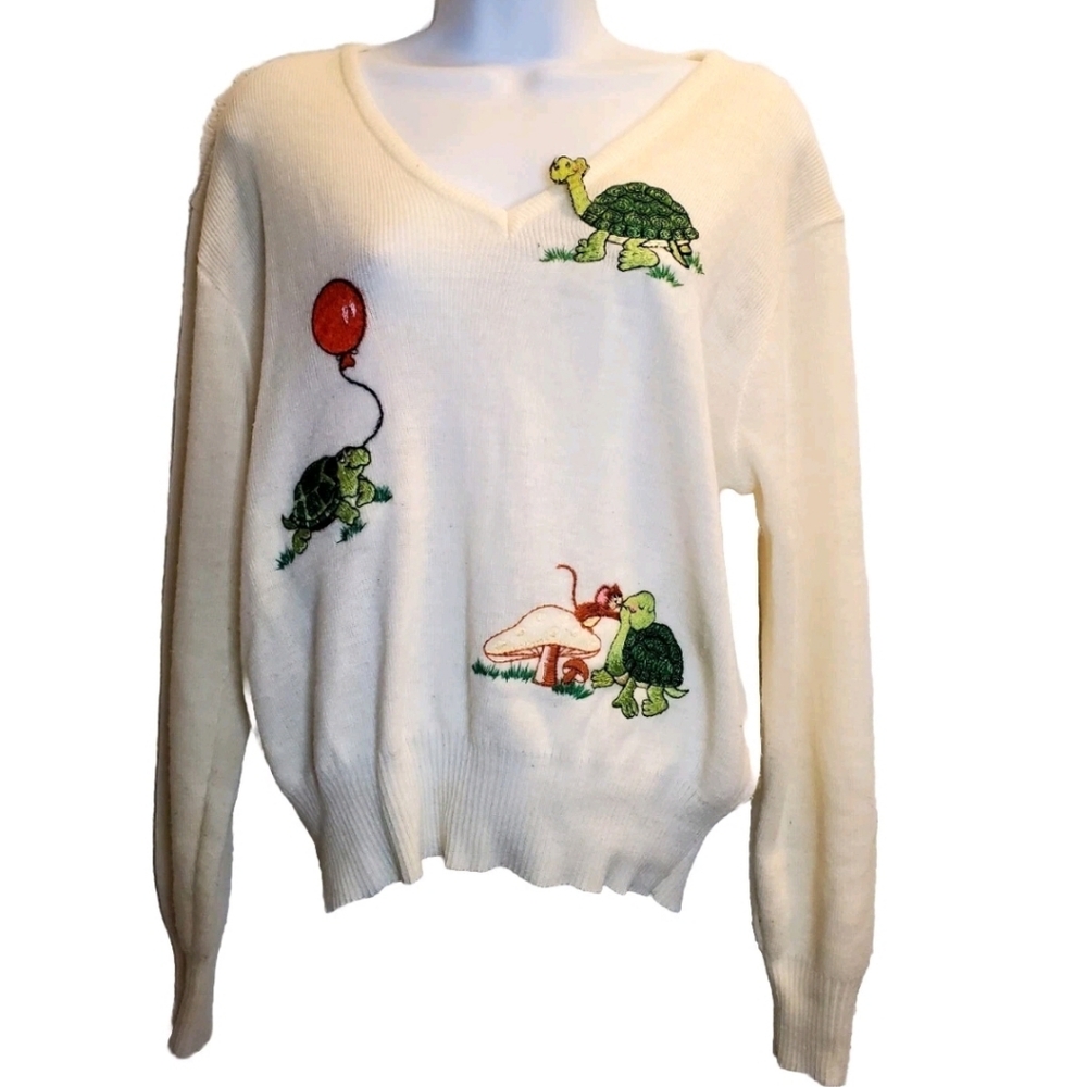 Vintage Lilly Of California Sweater Turtle Red Ballon Mushroom